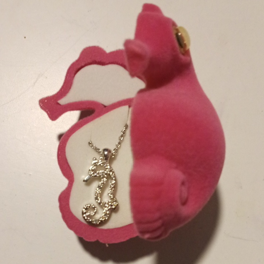 Sea Life Necklace In Flocked Box.  Seahorse